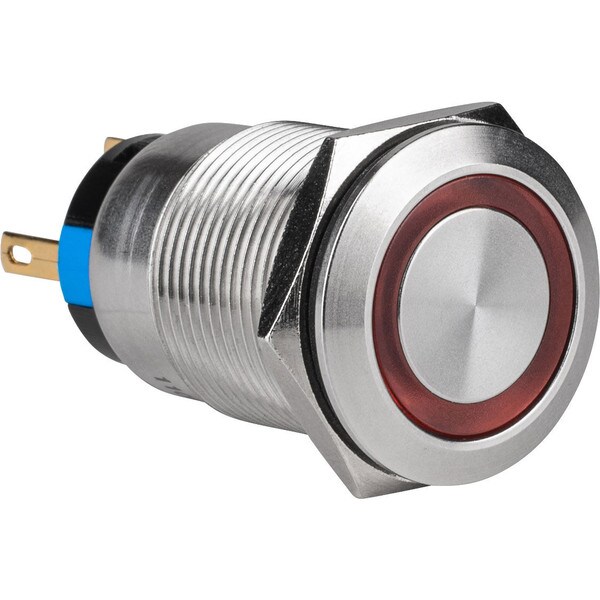 Main product image for SPDT Momentary 19mm Stainless Steel Waterproof Flat 060-659